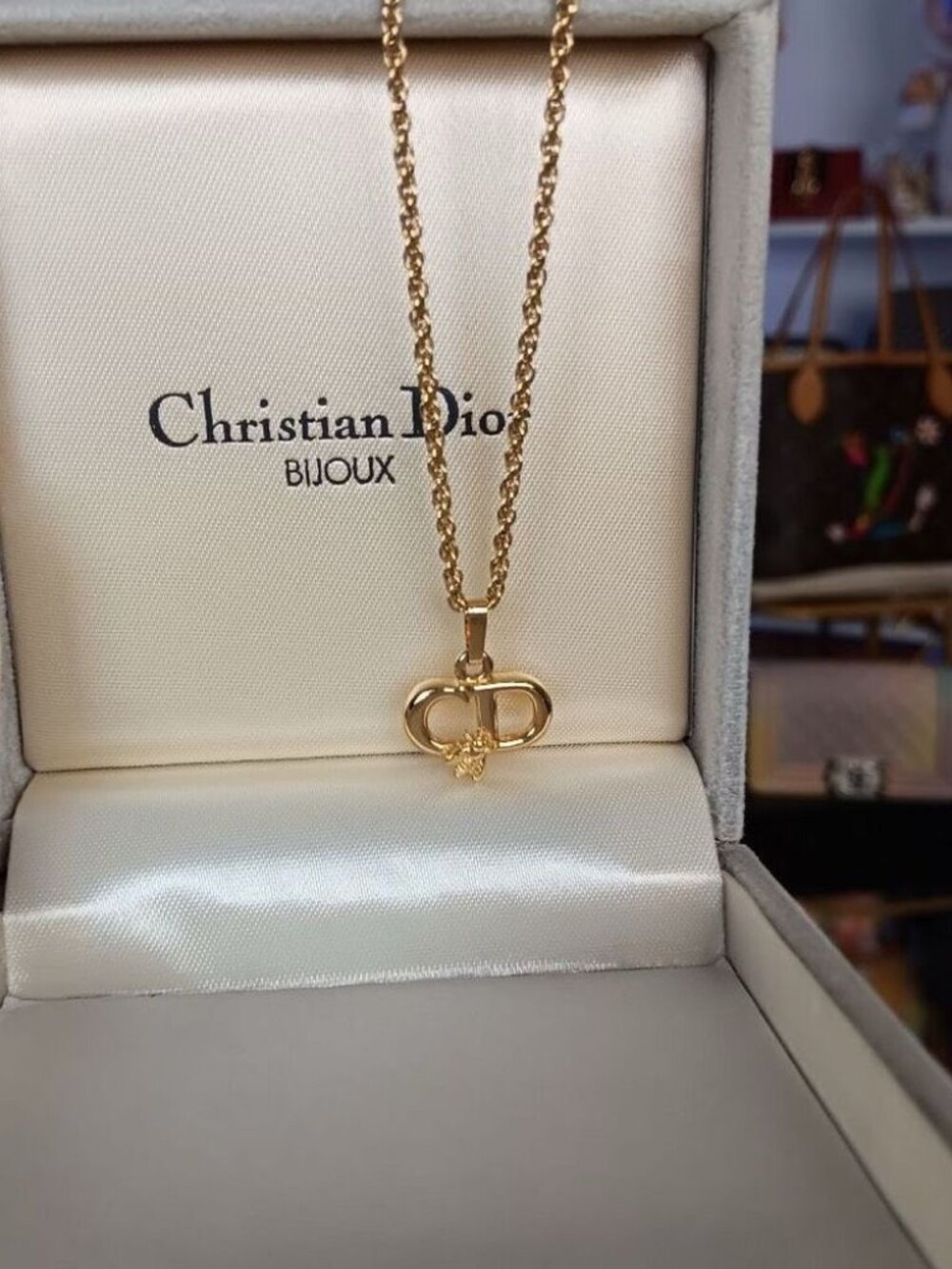 New in Box Vintage Christian Dior Bee Time Capsule Gold CD logo Necklace